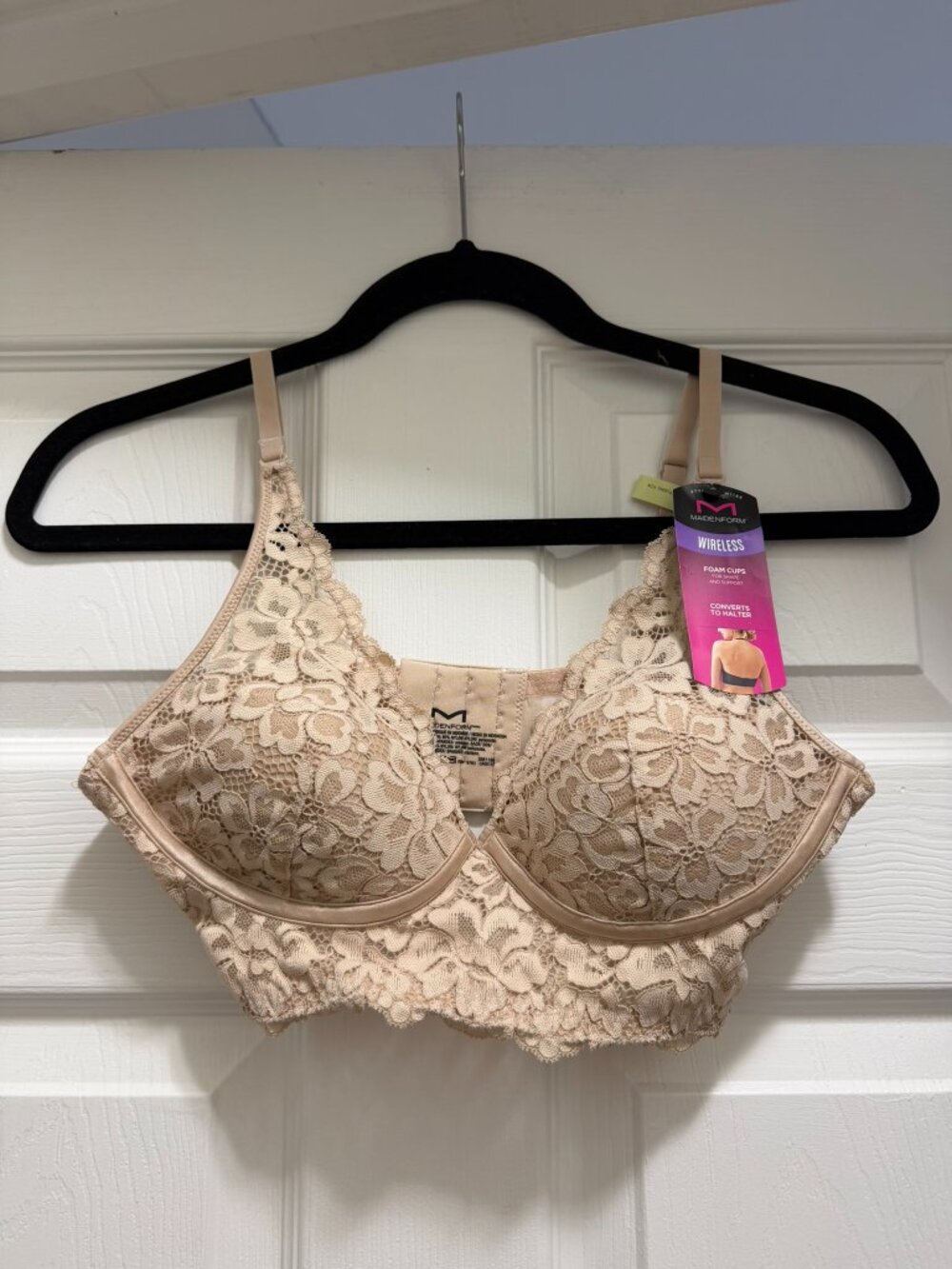 Maidenform Convertible Wireless Nude Lacy Bra 34B NWT